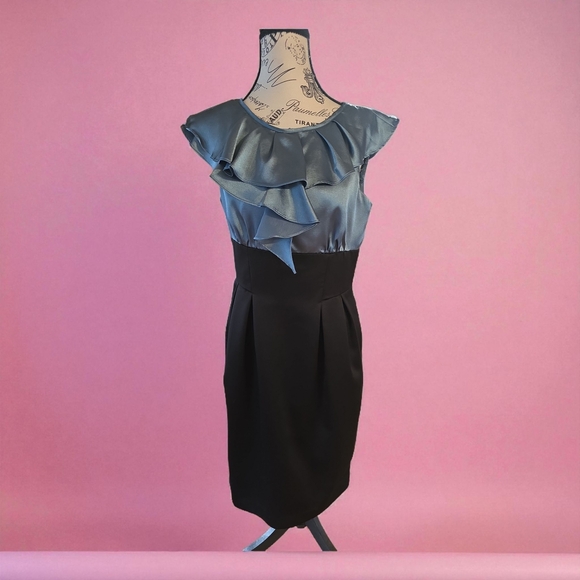 London Times Dresses & Skirts - London‎ Times Black and Blue Ruffle Mini Dress